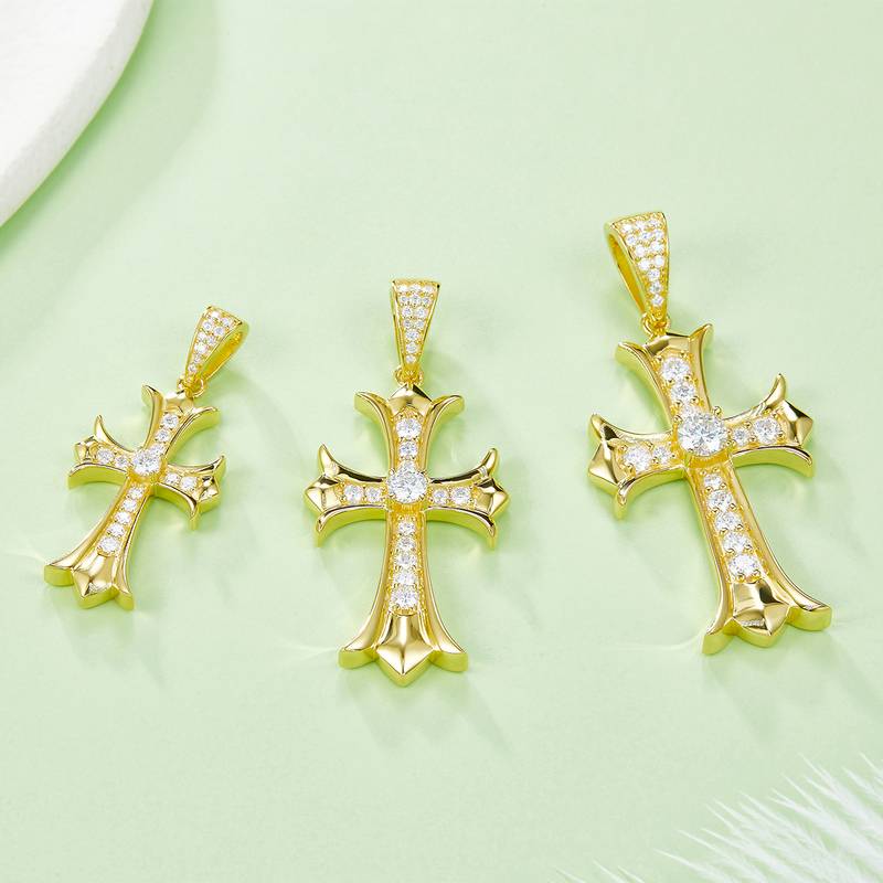 复古十字架NecklaceS925银PendantMoissanite5.0mmD级